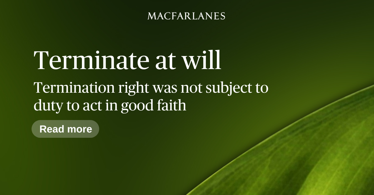 Terminate at will termination right was not subject to duty to act in